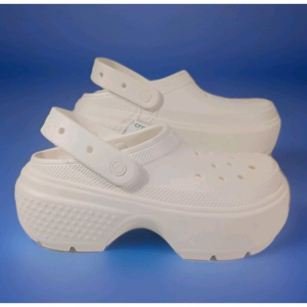 CROCS WOMEN 10 CHUNKY PLATFORM SOLE BONE WHITE STOMP MEGA CHALK CLOG COMFY SLIDE - Picture 3 of 8